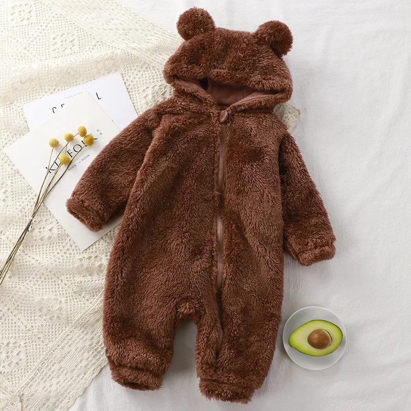 Cozy Bear Cub Hooded Romper – Ultra-Soft Fleece Baby Bodysuit