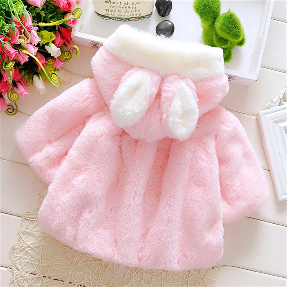 Bunny Snuggle Hooded Coat – Plush Fleece Winter Jacket for Baby Girls