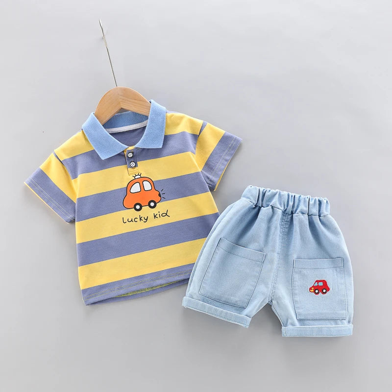 Lucky Kid Polo & Denim Shorts Set – 2-Piece Summer Outfit for Boys